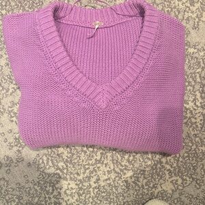 Free People Lavender V-Neck Sweater